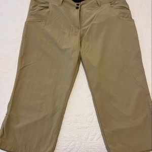 Exofficio brand hiking pants cropped length front zip khaki colored size 14